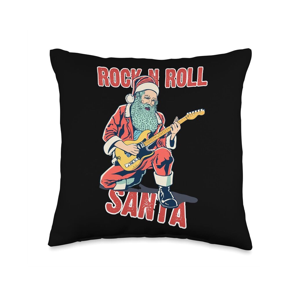 2356 Rock N Roll Santa Playing Guitar Christmas Throw Pillow 16x16